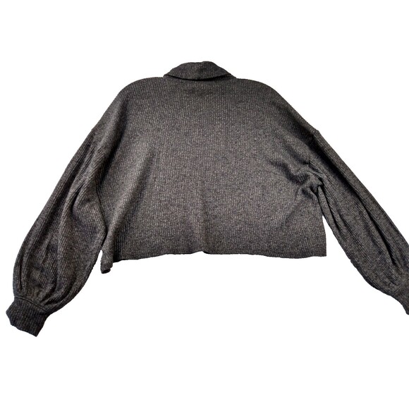 Hollister Womens Sweater Large Gray Cropped Turtleneck Puff Sleeves Oversized - Picture 2 of 9